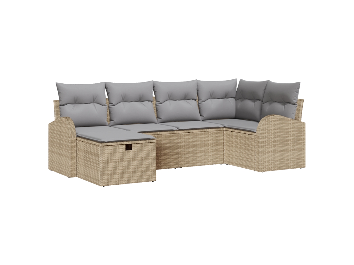 Conjunto 6 Conjunto De Sofá De Jardim Vidaxl Bege Vime Pe (234 X 124 X 85 Cm)