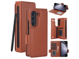 Capa Em Couro Pu Para Samsung Galaxy Z Fold 7 , Com Porta Cartões E Compartimento Para S Pen Castanho Panoona