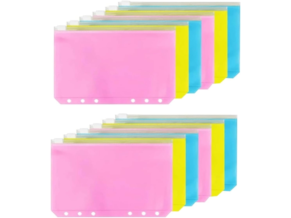 Conjunto de 12 Sacos Organizadores de Recibos Cabilock, com Zíper, Coloridos, para Organizar Documentos e Pastas