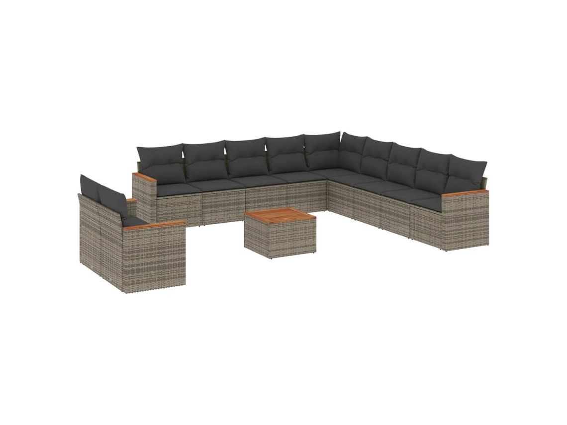 Conjunto de 12 Sofás de Jardim com Almofadões Vime Pe Cinzento MAISON EXCLUSIVE