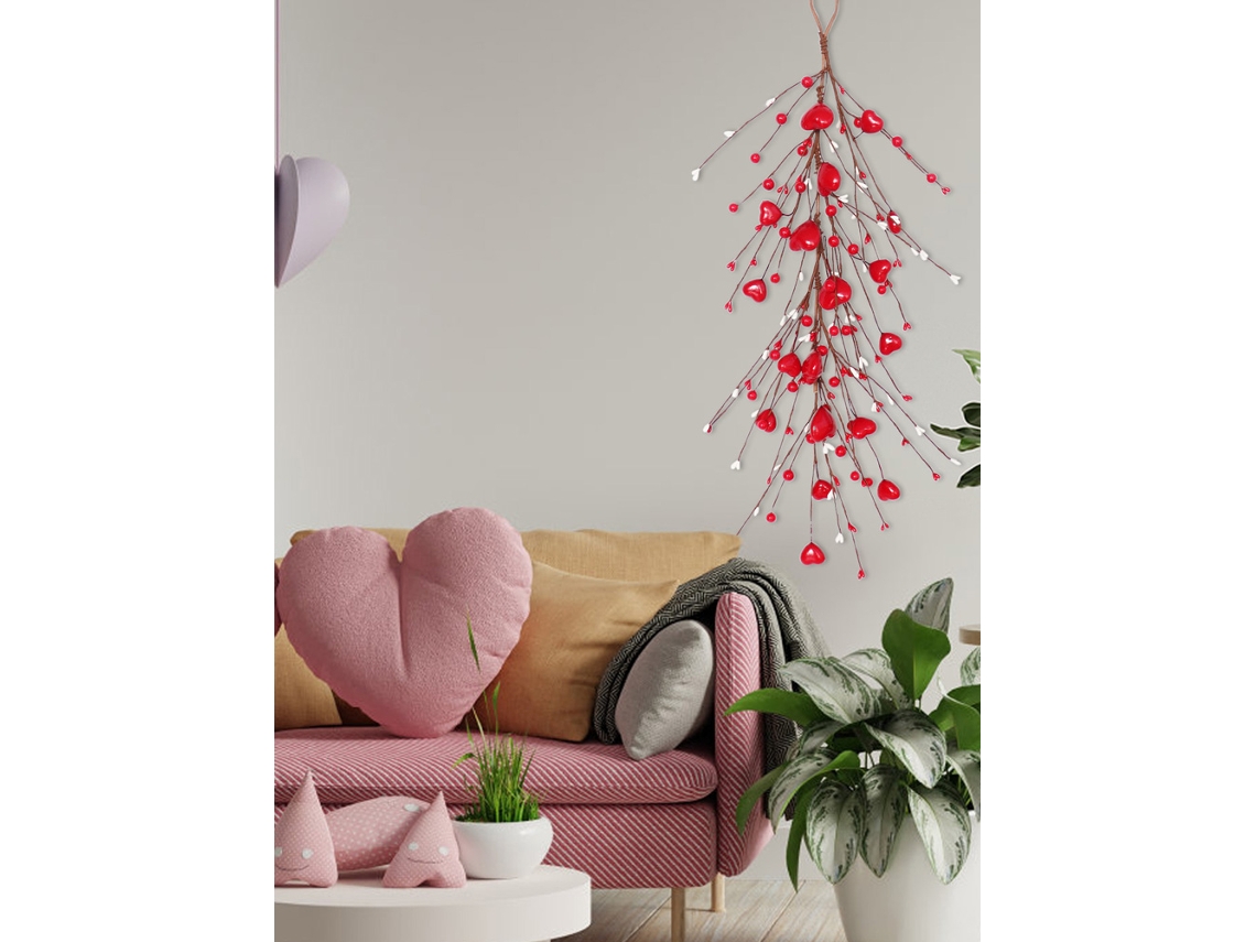 Bagas De Vinha Longa Com Coração Vermelho Artificial (60cm De Comprimento + Pacote Com 2) Eoocoo