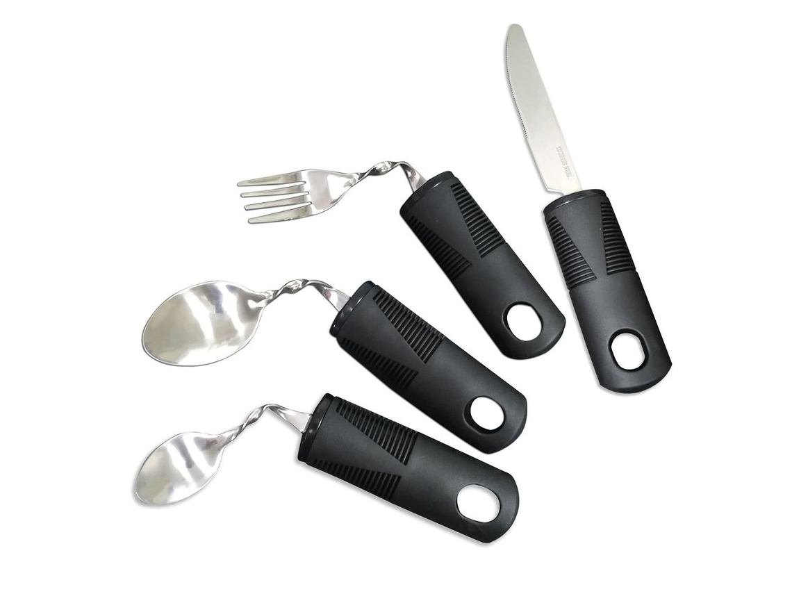 Conjunto De Utensílios Ergonómicos 4 Peças Cabo Grosso Aço Inoxidável Preto