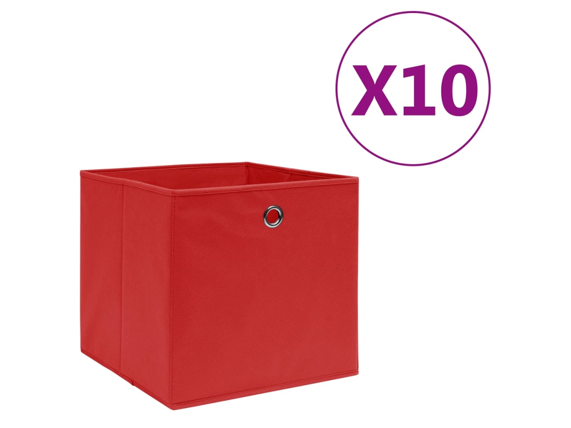 Vidaxl Caixas Arrumação 10 Pcs 28x28x28 Cm Tecido-não-tecido Vermelho
