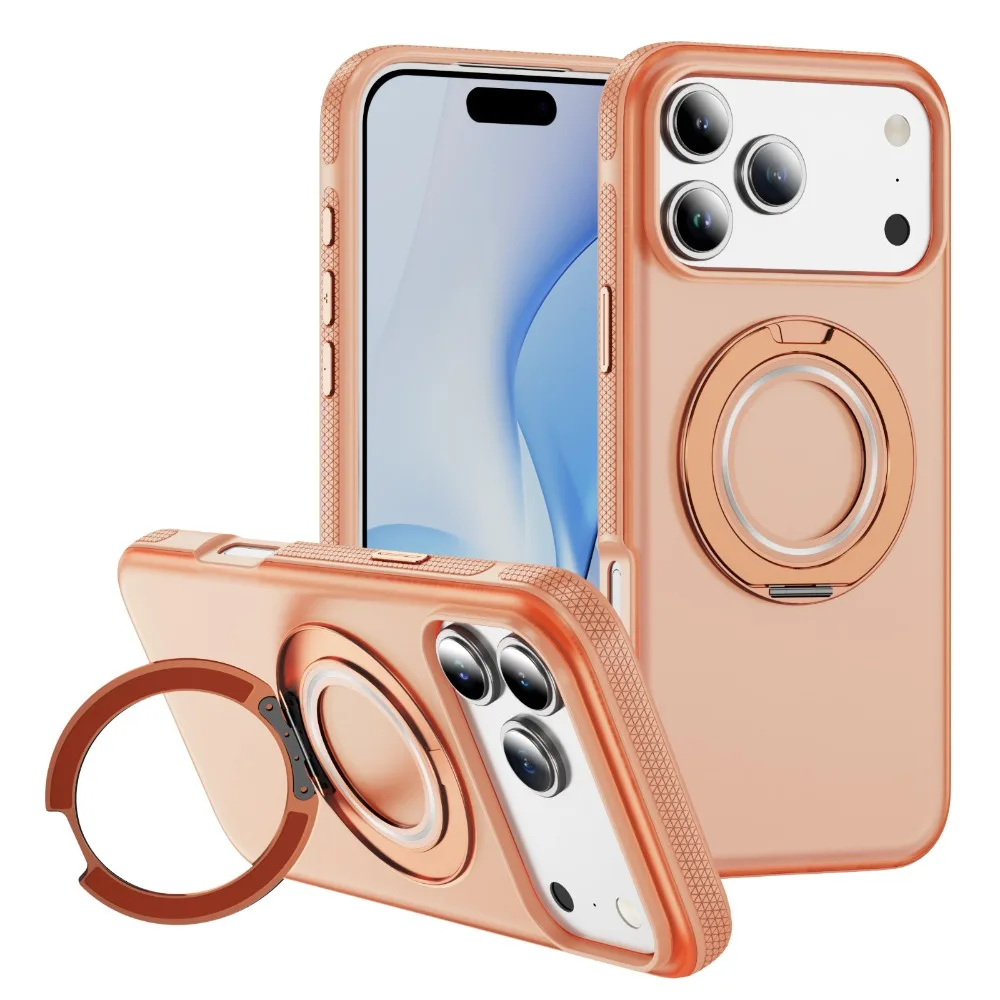 (laranja, Iphone 17 Pro Max) Capa Fosca Para Celular, Compatível Com Magsafe, Com Suporte De Anel Giratório De 360°.