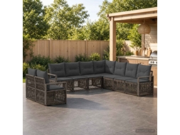 Vidaxl Conjunto De Sofá De Jardim 9 Unid. Cinzento Vime Pe