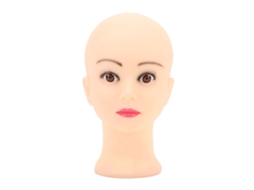 Cabeça de manequim careca para exibição de maquiagem, perucas e chapéus.