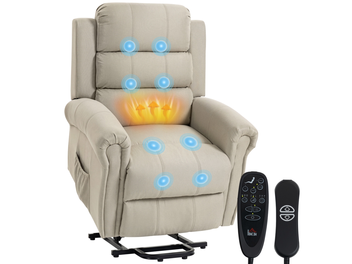 Fauteuil Elevador Elétrico, Massagem E Aquecimento, 87x87,5x108 Cm, Bege.