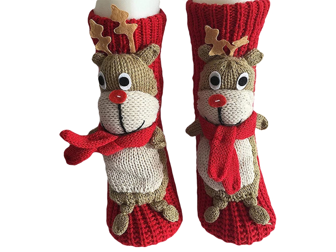 Meias De Natal Anti-derrapante Gordinhos De Inverno Com Animais 3d Fofos Tecidos De Lã Quentes E Espessas