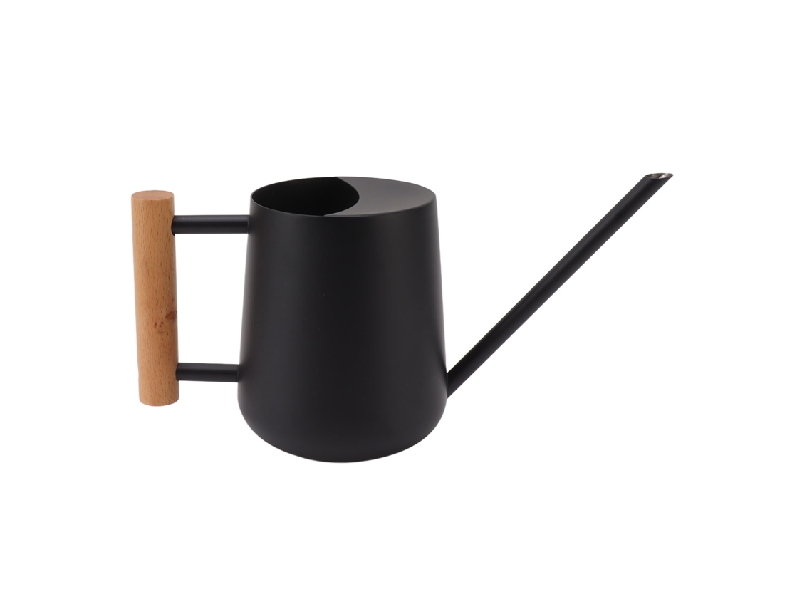 Regador 900ml Aço Inoxidável Bico Longo Cabo De Madeira Elegante Vaso De Rega De Flores Para Jardim Família Exterior Preto