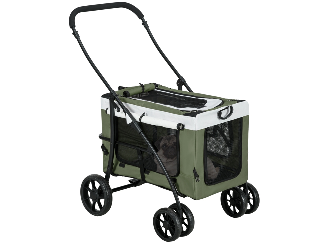 Carrinho para Cães Dog Buggy Pet Buggy, Dobrável, Cesta Removível, + Escuro+ 81 x 58 x 97,5 cm Marrom Verde Branco