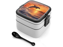 Sunset Dolphin Marmita Bento Retangular, Empilhável, À Prova De Vazamentos, Moderna E Minimalista, Com Duas Camadas