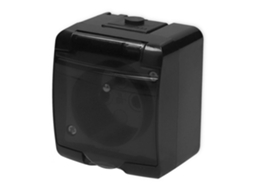 Tomada de aterramento IP54 preta simples com capa protetora pintada Karlik Junior 12ghe 1d