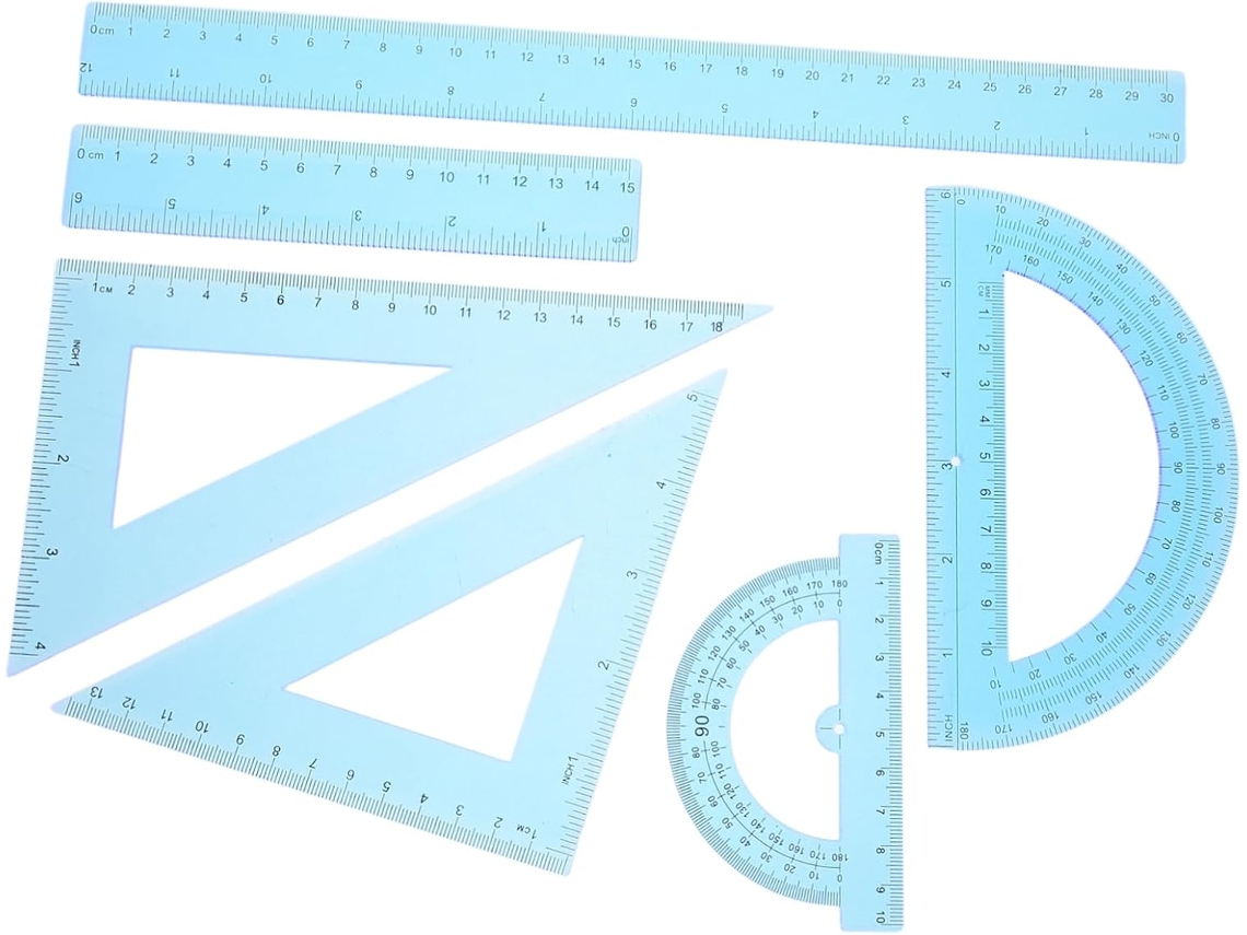 Conjunto De 6 Réguas Desenho Plástico Azul Para Medições Precisas