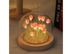 Candelário Com Cúpula De Vidro Em Forma De Tulipas Cor-de-rosa, Kit Diy 16 Flores, Decoração Para O Quarto, Presente De Aniversário, Ergo...
