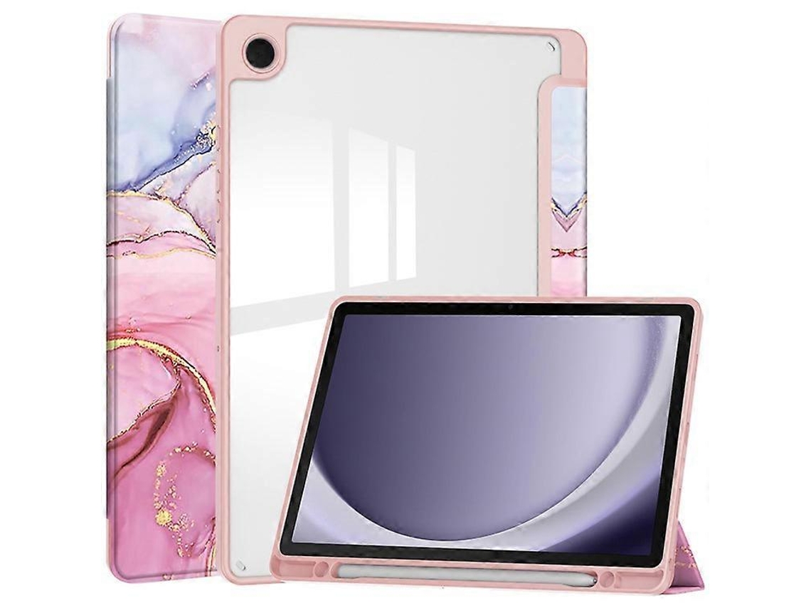 Capa Para Tablet Samsung Galaxy Tab A9+ Com Suporte Triplo, Estampa E Revestimento Em Couro Acrílico Transparente.
