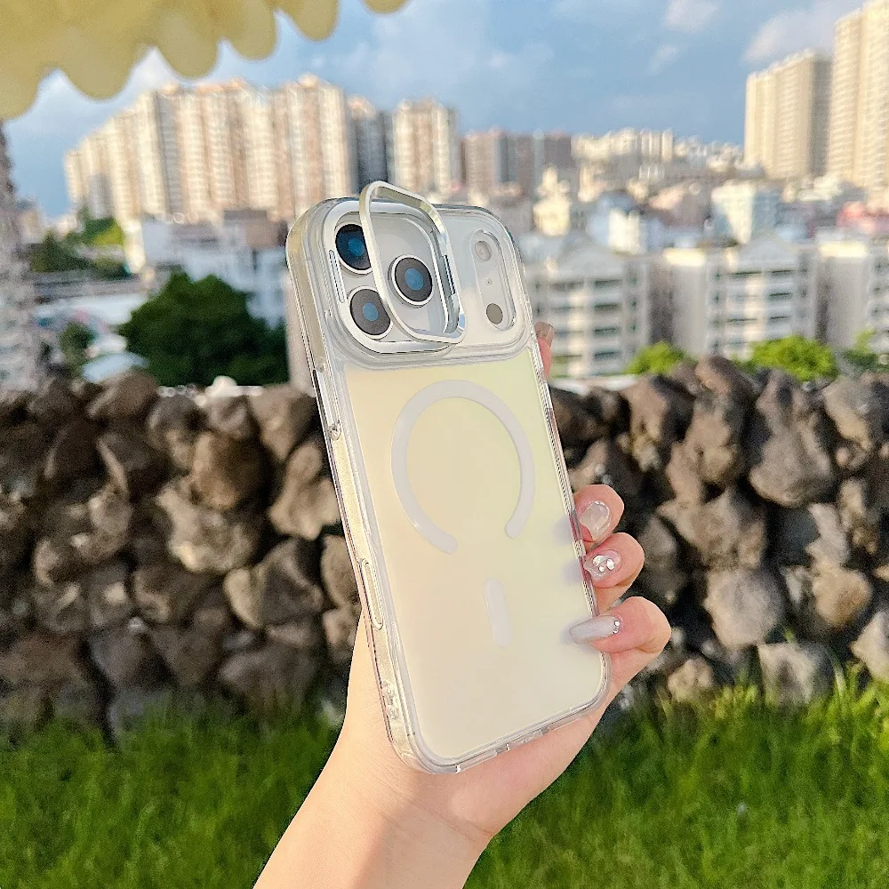 (iphone 13 Pro Max, Branco) Capa Para Iphone Com Suporte Magnético Que Muda De Cor, Compatível Com Magsafe.