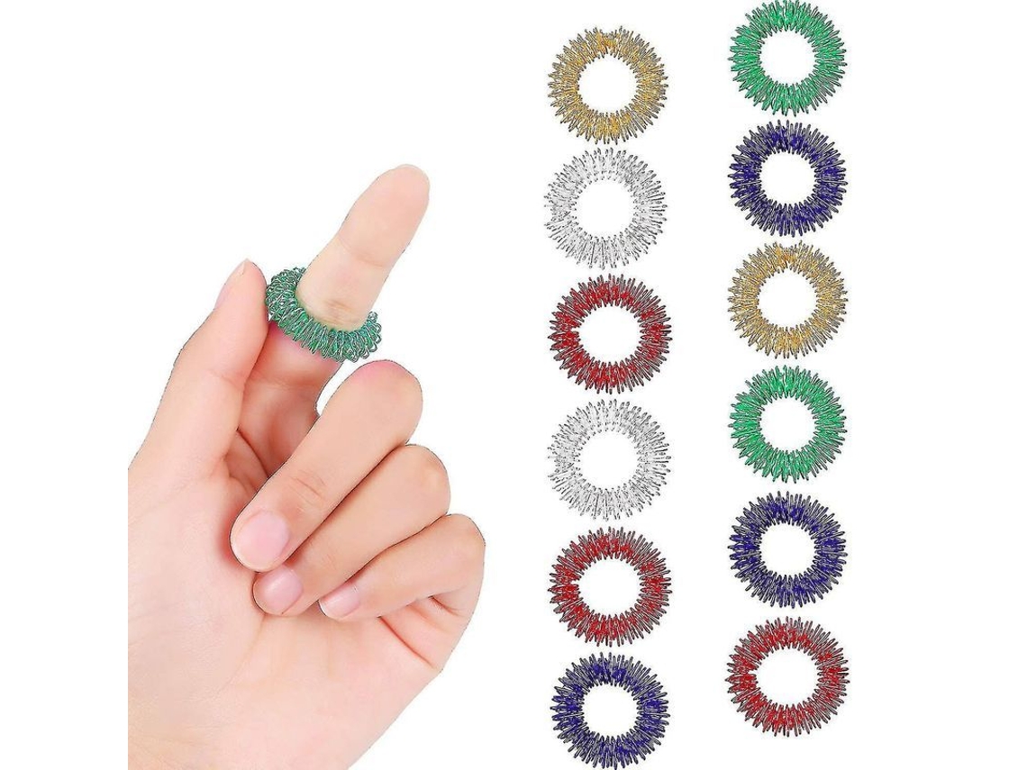 12 Anéis De Massagem Acupressão Com Pontes Para Dedo Sensorial Alivio Estresse