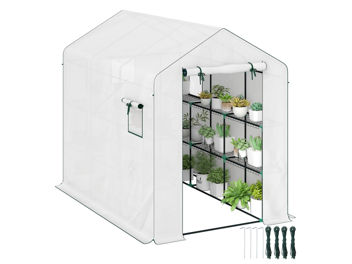 Estufa De Malha Jardim 3 M² Com Prateleiras Níveis, 135 G/m² Reforçada Em Pe Anti-uv, Porta Enrolar E Janelas