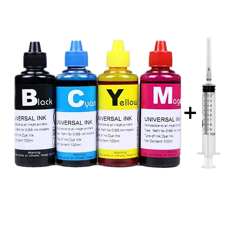 Kit Universal 1bk 1c 1y 1m 100ml para Tinteiros Hp 21, 22, 301, 302, 304, 121, 122, 123, 650, 652, 300, 140, 141, 63, 65, 343, 338 MDUG