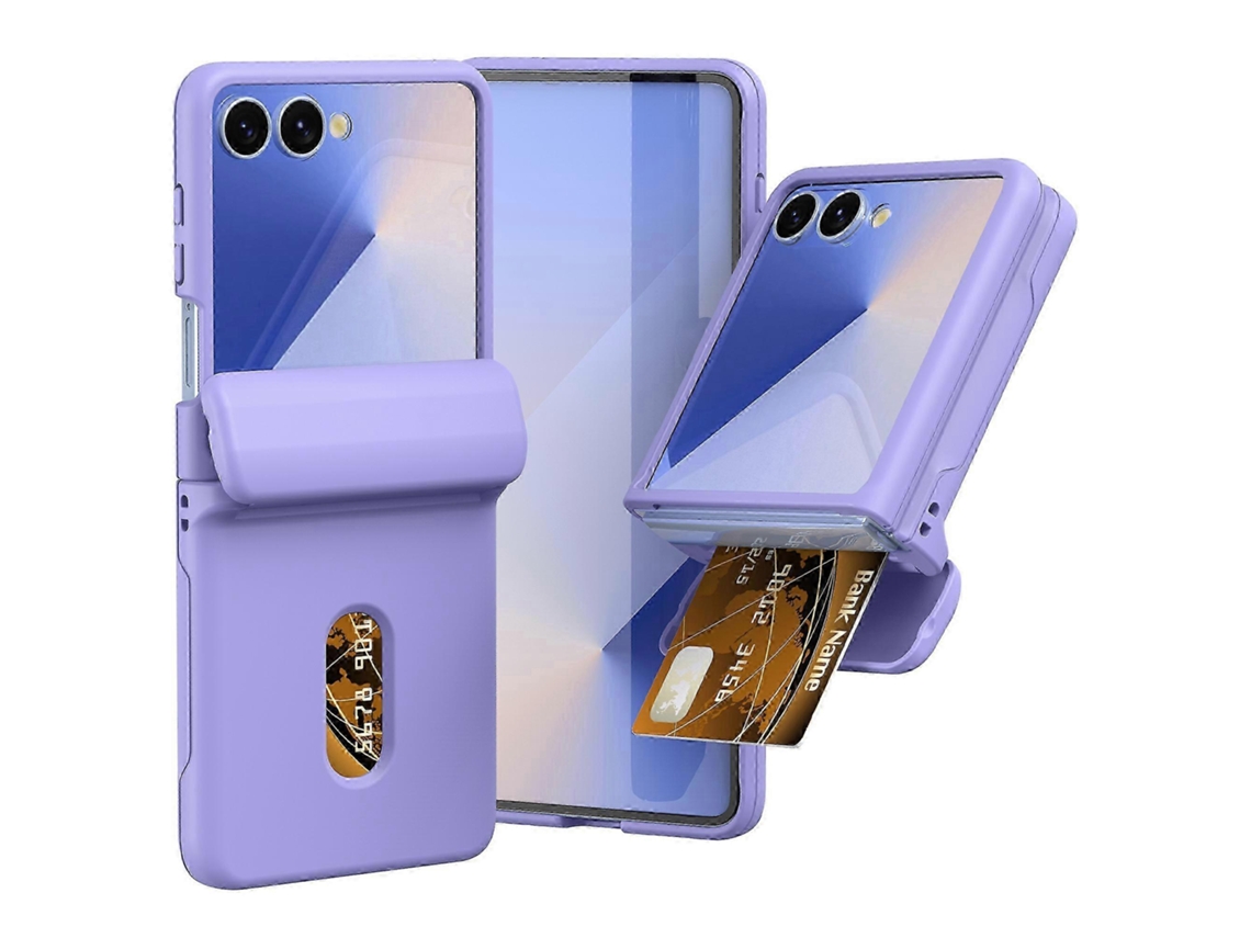 Capa Dobrável Tkdaddy Para Samsung Galaxy Z Flip5 5g Com Dobradiça De Mola E Compartimento Para Cartão, Roxa