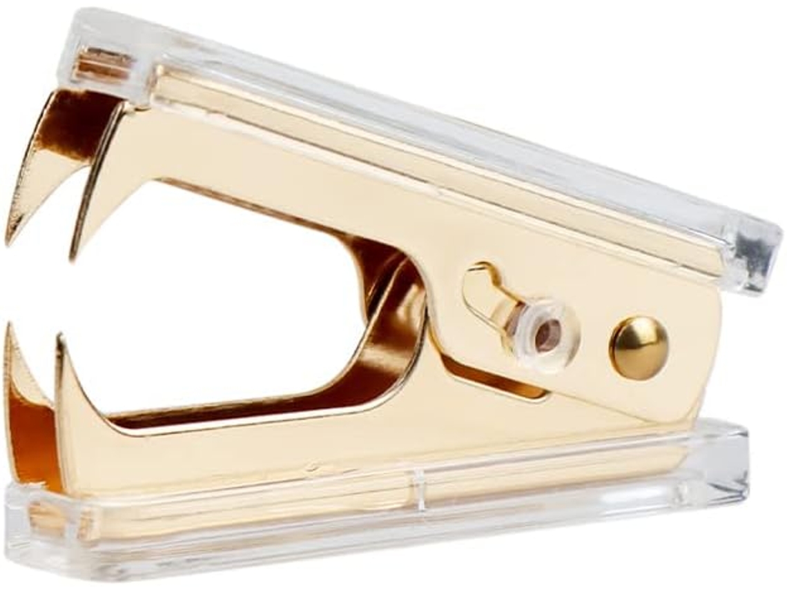 Removedor de grampos Slowmoose Gold com corpo de acrílico transparente e mordentes de aço