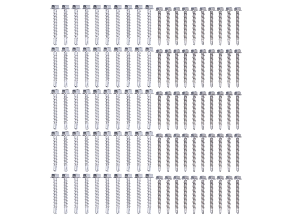 Kit Parafusos Auto-afuradores 304 Aço Inox Com Porca Hexagonal 4.2x38mm 4.8x38mm 100 Peças