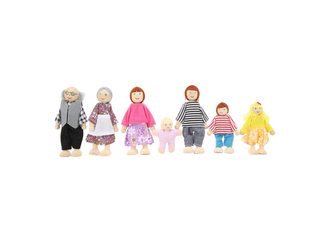 Walshlxq casa de Bonecas de Madeira com 7 Figuras Familiares Simuladas para Jogo de Imaginação 1:12