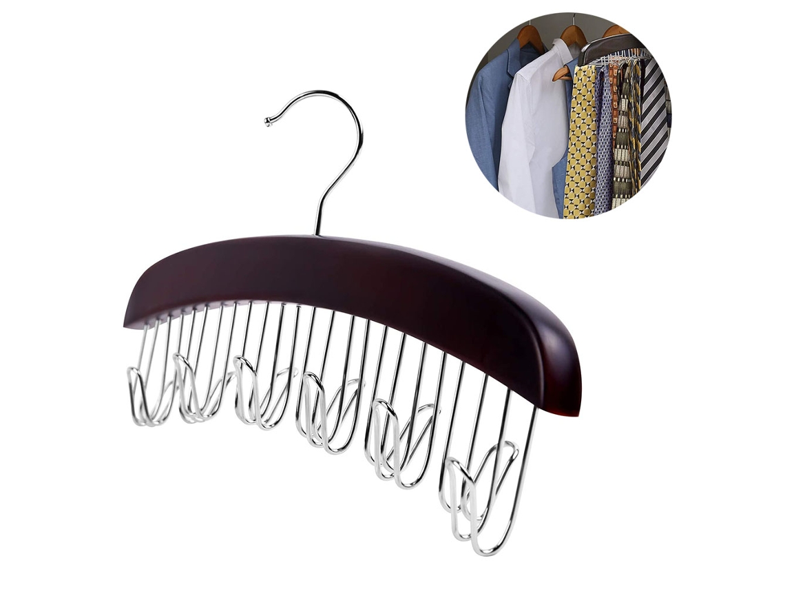 Organizador De Gravatas Em Madeira Para Closet Masculino, Suporte De Gravatas Suspenso Para Economia De Espaço