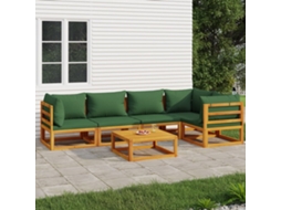 Conjunto 6 Peças Lounge Jardim Madeira C/almofadões Verdes Dkd Home Decor