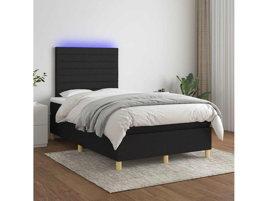 Vidaxl Cama Box Spring C/ Colchão E Led 120x200 Cm Tecido Preto