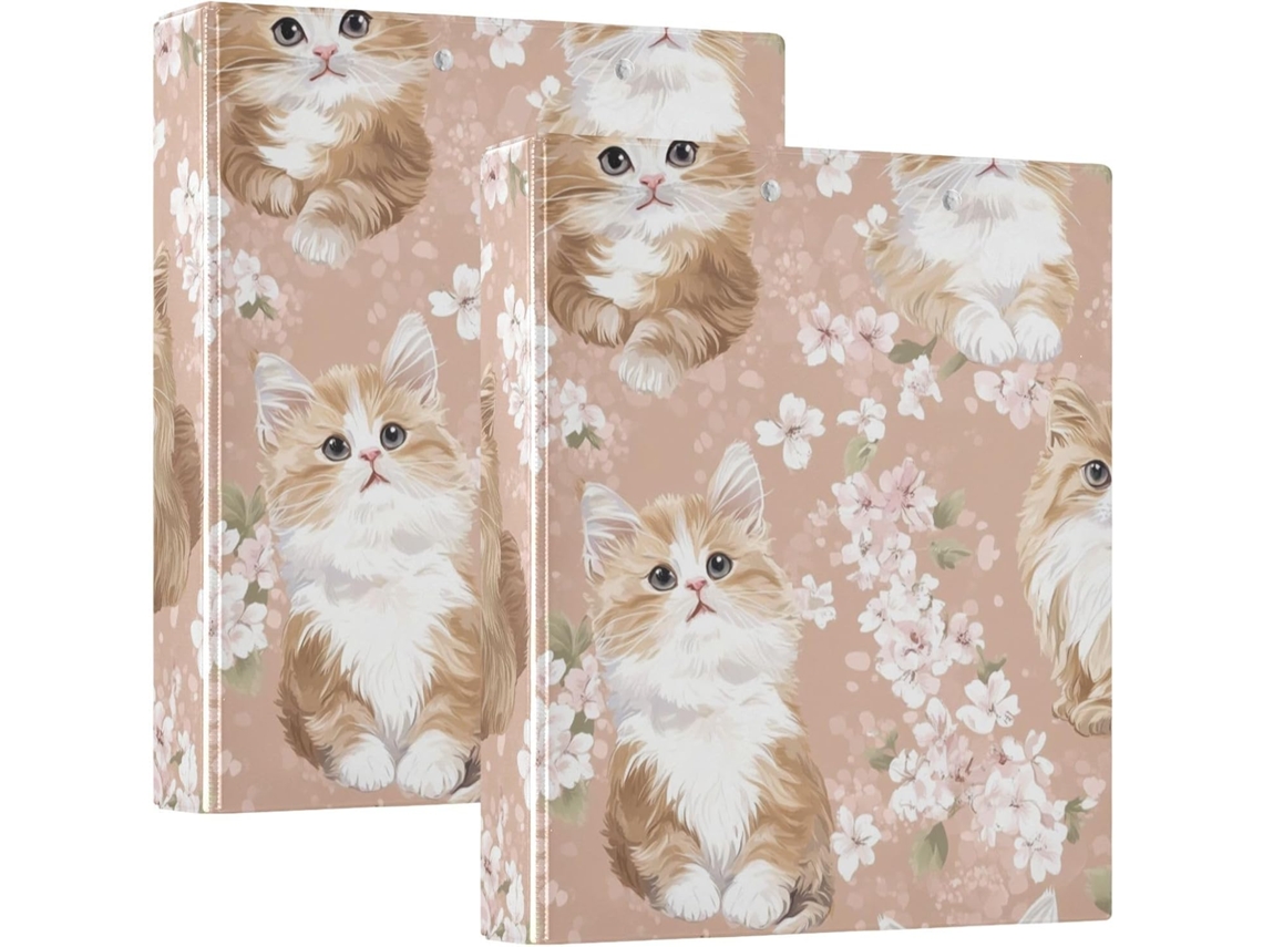 Pasta Escolar De 1, 5 Polegadas Com Estampa De Gato Marrom E Prancheta, Pacote Com 1 2 Pastas Escritório, 200 Folhas
