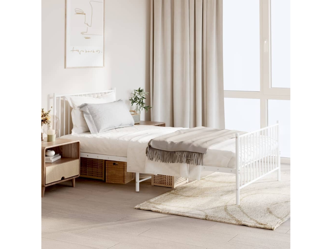 Estrutura De Cama Com Cabeceira E Pés 107x203 Cm Metal Branco