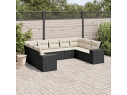 Vidaxl 9 Pcs Conjunto De Sofás P/ Jardim C/ Almofadões Vime Pe Preto