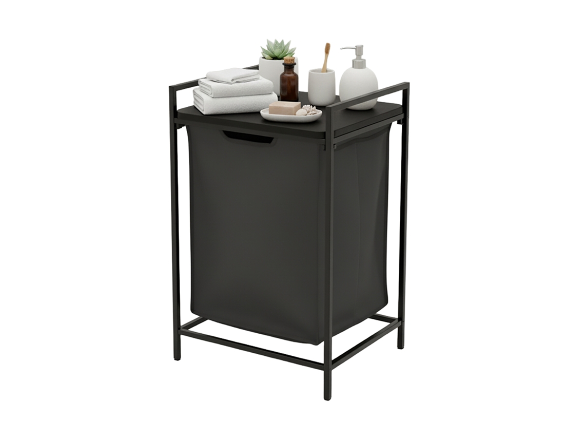 Relaxdays Cesto Para Roupa Suja Com Prateleira, Saco Removível, A X L X P: 72 X 50 X 33 Cm, 65 L, Preto