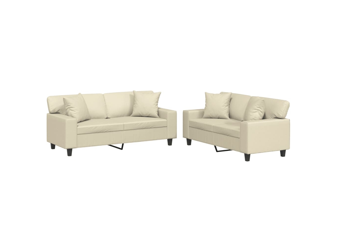Conjunto de Sofás com Almofadas em Couro Artificial Creme MAISON EXCLUSIVE