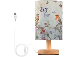 Luminária De Cabeceira Led Para Quarto, Luminária De Leitura Com Cúpula Tecido, Base De Madeira E Porta Usb Para