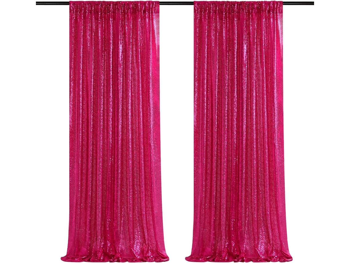 Cortina Fundo para Festa com Lantejoulas Fúcsia BRILVIBERA 2 Peças 2x8 Pés