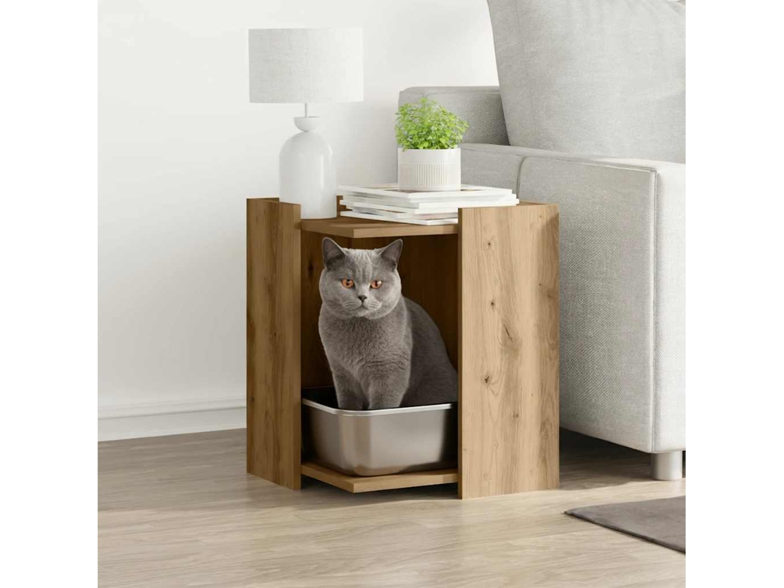 Vidaxl Compartim. Caixa Areia Gatos Deriv. Madeira Carvalho Artisiano