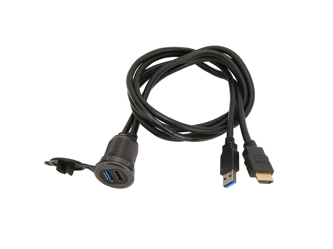 Cabo Usb 3.0 Macho para Fêmea Embutido Carro, com Revestimento Metálico, Montagem no Painel, Interface Multimídia Hd 4kx2k Suporte e Luz Led AQUAFORGE
