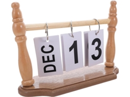 Calendário de Mesa Perpétuo Madeira Alipis, Reutilizável com Tampa Articulada, Planejador Mensal, Natural e de
