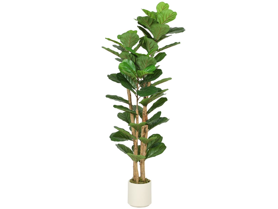 Vaso Plástico Cm E Tronco De Madeira Maciça. Verde Planta Artificial Interior Lira Figueira 150