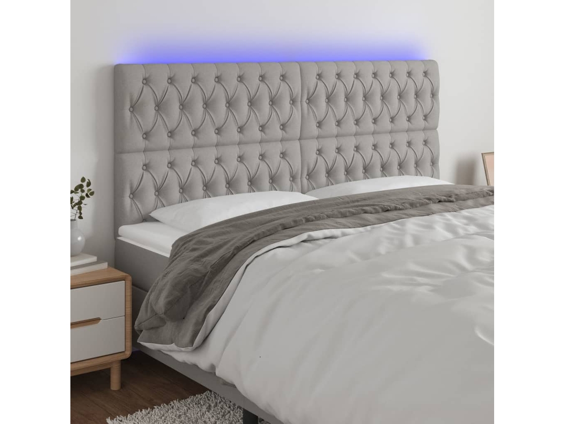 Vidaxl Cabeceira Cama C/ Luzes Led Tecido 200x7x118/128cm Cinza-claro