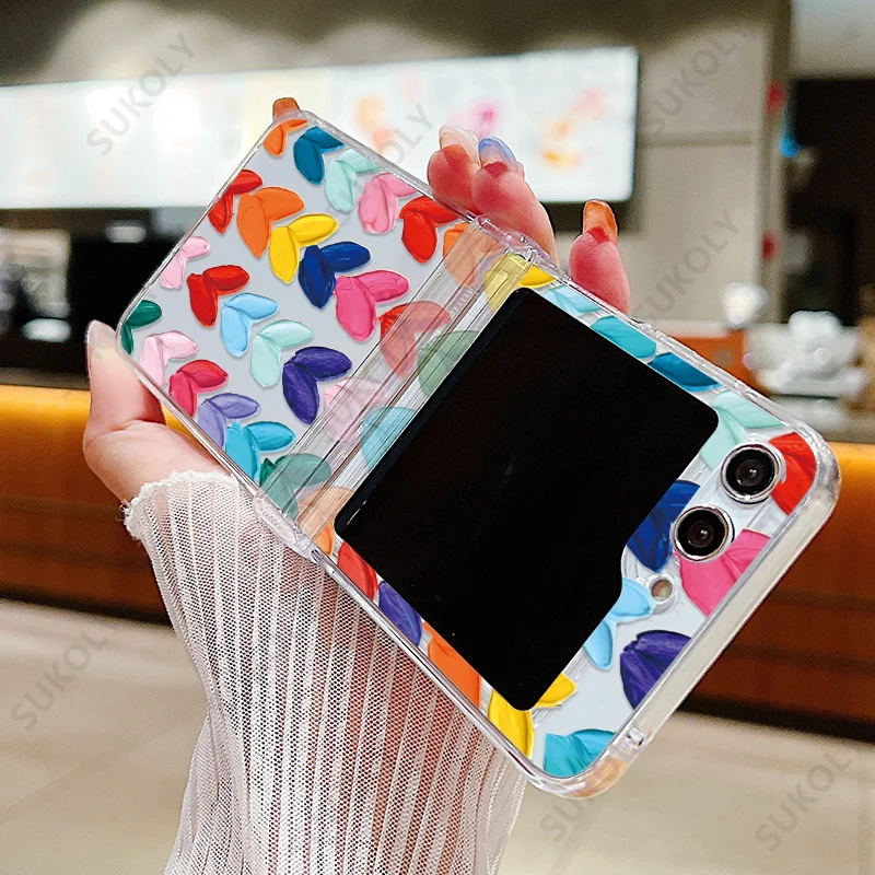 ((a118)samsung Z Flip3) Capa Dobrável Transparente À Prova De Choque Com Estampa De Coração Da Samsung Em Pc