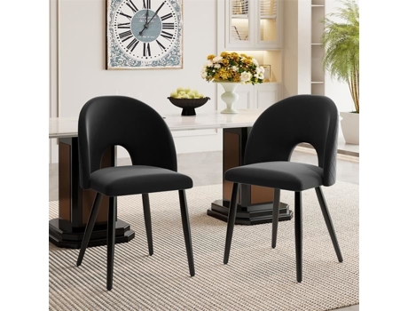 Cadeiras De Sala De Jantar Dreammespace Conjunto De 2 Veludo Preto Encosto Losango Pés Ajustáveis