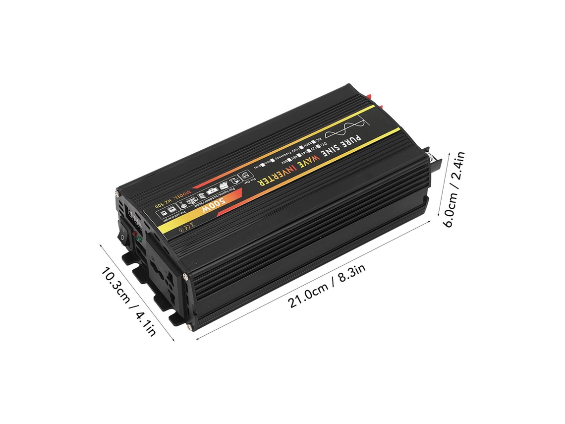 Inversor de energia de onda senoidal pura de 500 W com display LED, 1 soquete universal e 2 portas USB (12 V CC a 220 V CA)