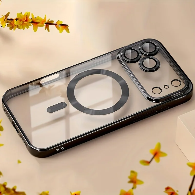 Capa Transparente Magnética Magsafe Para Iphone 16e (preta), Com Proteção Para A Lente E Revestimento Eletroplástico.