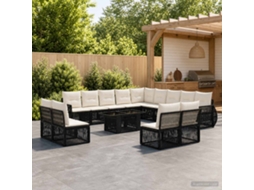 Vidaxl Conjunto De Sofá De Jardim 14 Unid. Preto E Branco Creme