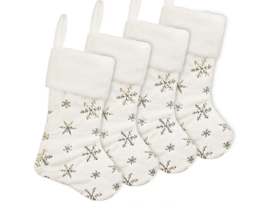 Pacote De 4 Meias Grandes De Natal Com Flocos De Neve E Lantejoulas Douradas Olysi Shop