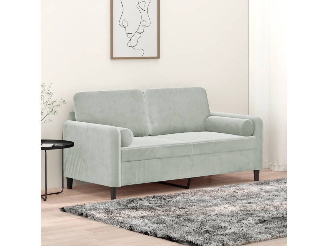 Vidaxl Sofá 2 Lugares + Almofadas Decorativas 140cm Veludo Cinza-claro