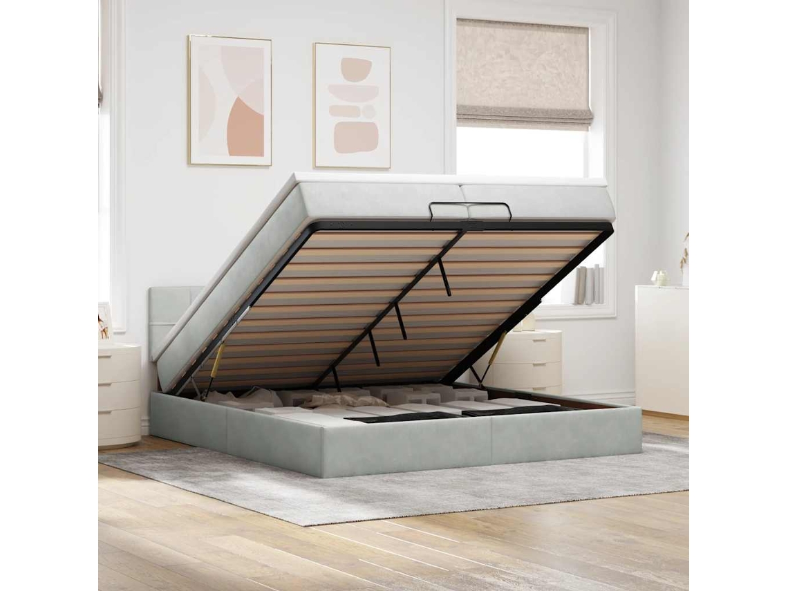 Vidaxl Estrutura Cama Otomana Colchões 200x200cm Veludo Cinzento Claro